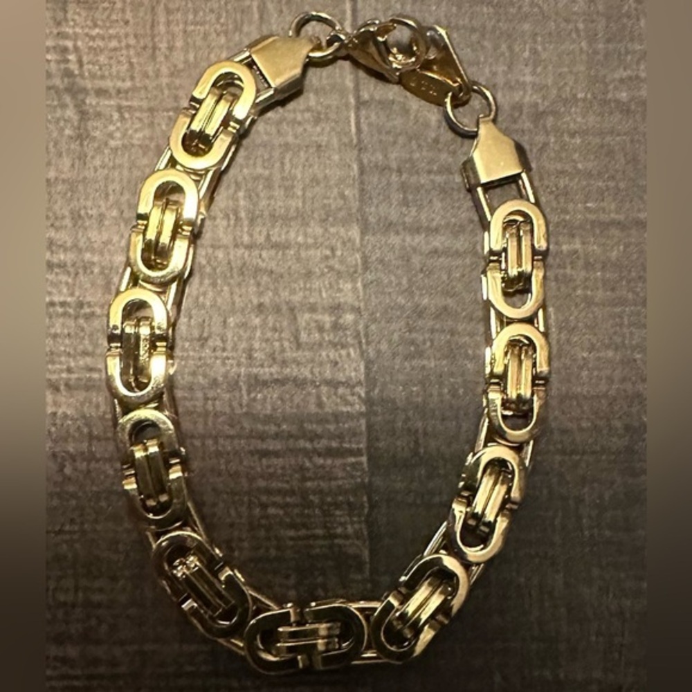 18k yellow Gold filled Chain 8” inch Byzantine Style Link Bracelet 🔥stamped